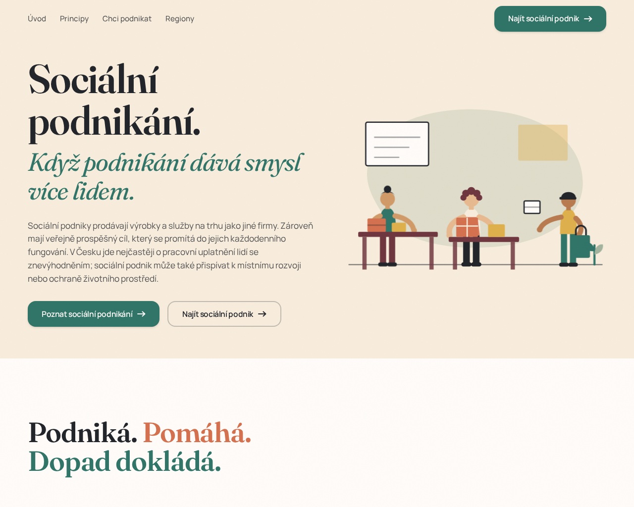Skutečný screenshot webu SociálníPodnikání.cz